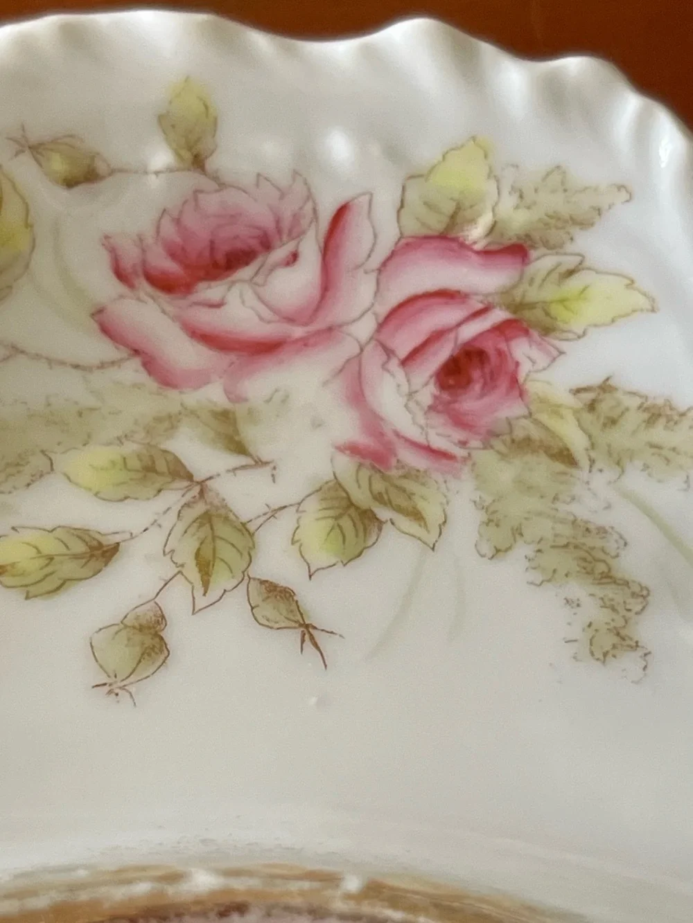 Vintage Dresden White Porcelain Bone Plate Dish Pink Roses & Gold Trim Germany